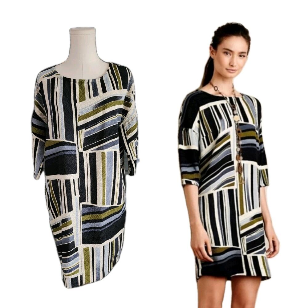 New Anthropologie Imagist Tunic Striped Dress Weston Geometric Shift Size Small